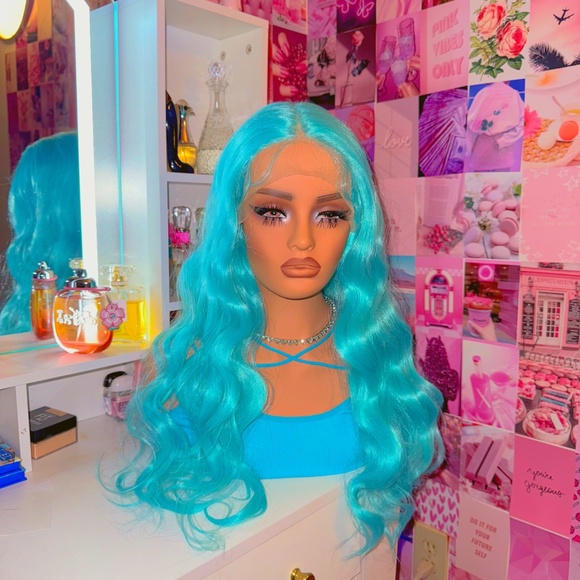 Mint Blue Wavy Soft Lace Front Wig - Picture 2 of 3